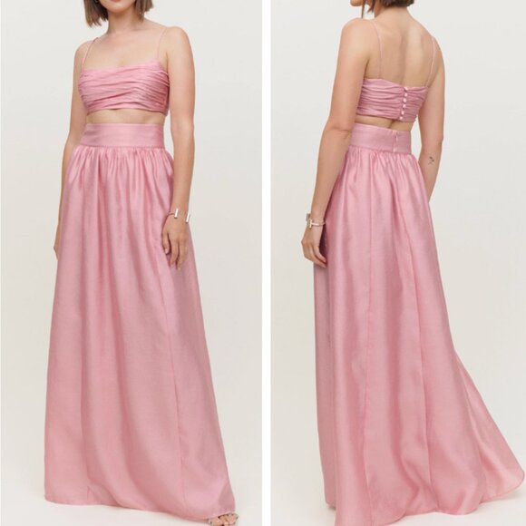NWT Reformation Carlow Two Piece Maxi Dress Gown Sz4 Soft Pink Blush - Picture 1 of 6